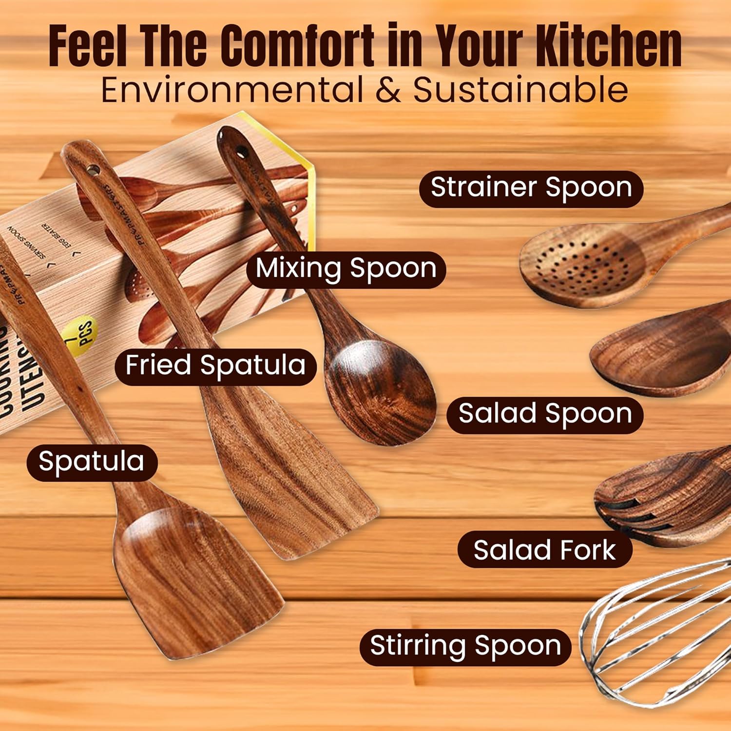 7 Pcs Wooden Utensil Set - Image 2