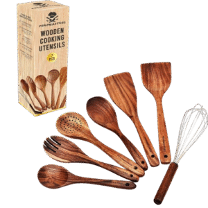 7 Pcs Natural Teak Wooden Spoons for Cooking, Kitchen Utensil Set